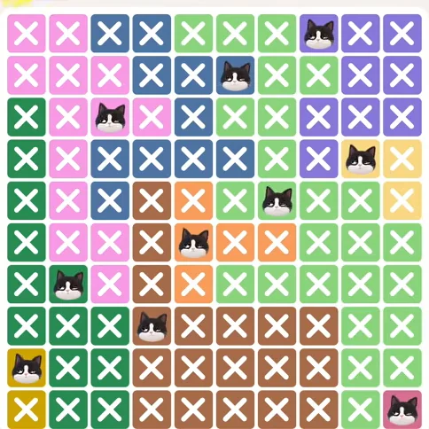 Meowdoku Level 310 solved board with every cat placed
