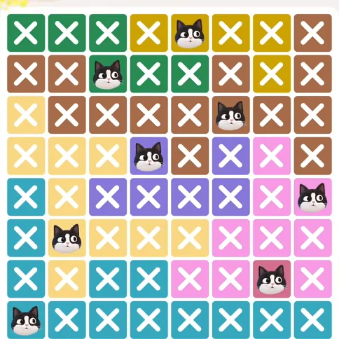 Meowdoku Level 311 solved board with every cat placed