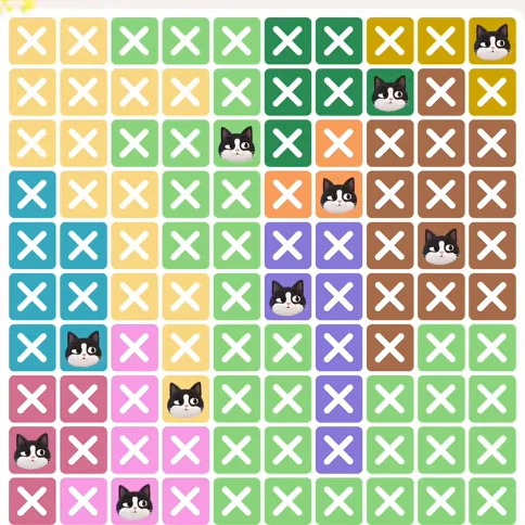 Meowdoku Level 312 solved board with every cat placed