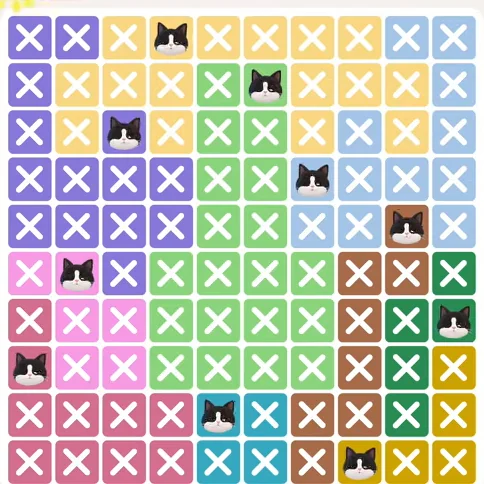 Meowdoku Level 313 solved board with every cat placed