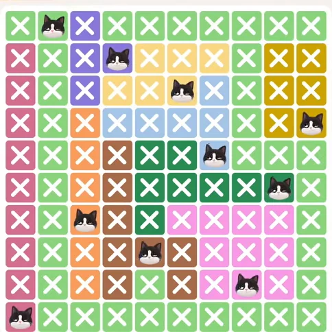 Meowdoku Level 318 solved board with every cat placed