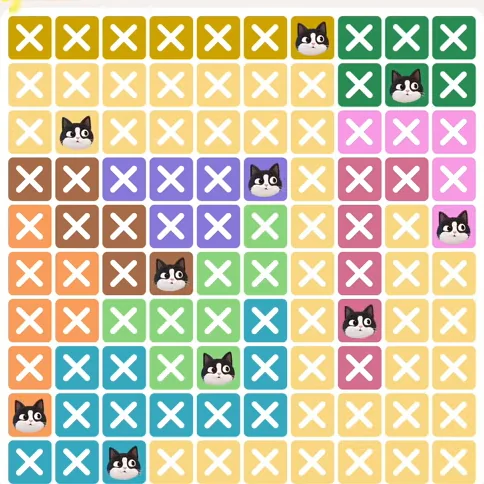 Meowdoku Level 319 solved board with every cat placed