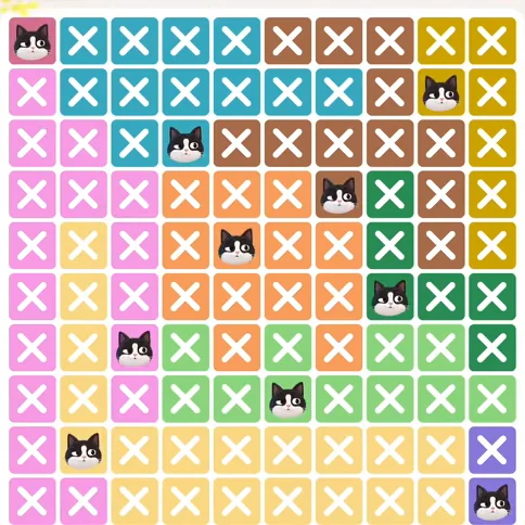 Meowdoku Level 320 solved board with every cat placed