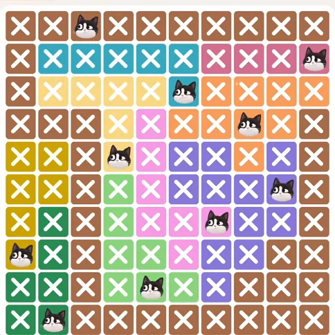 Meowdoku Level 322 solved board with every cat placed