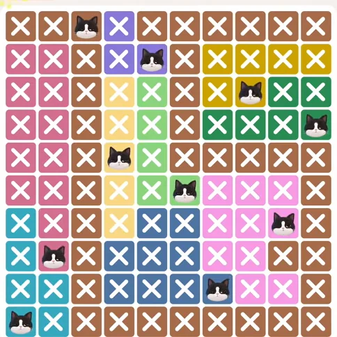 Meowdoku Level 323 solved board with every cat placed