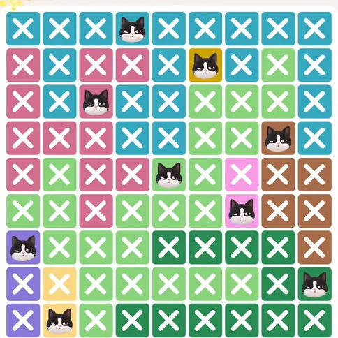 Meowdoku Level 324 solved board with every cat placed