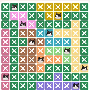 Meowdoku Level 325 solved board with every cat placed