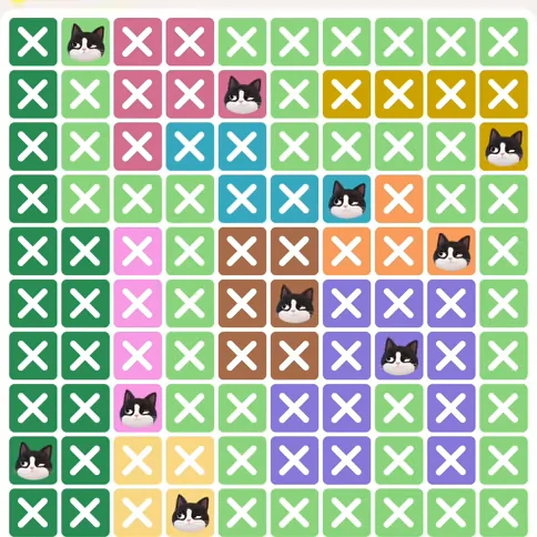 Meowdoku Level 328 solved board with every cat placed