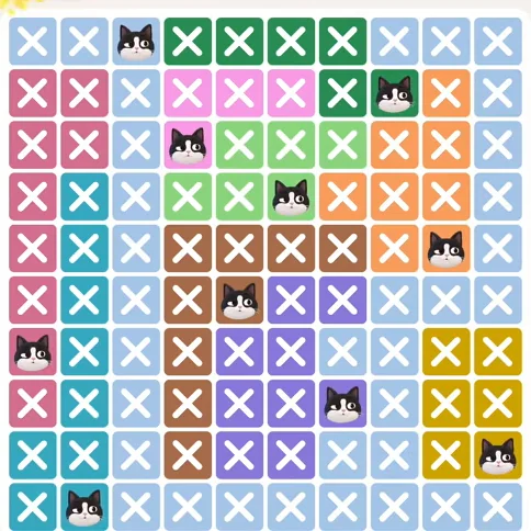 Meowdoku Level 332 solved board with every cat placed