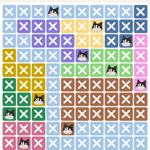Meowdoku Level 333 solved board with every cat placed