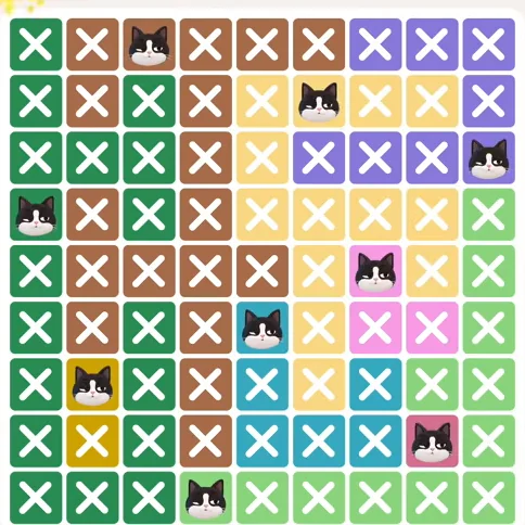 Meowdoku Level 334 solved board with every cat placed