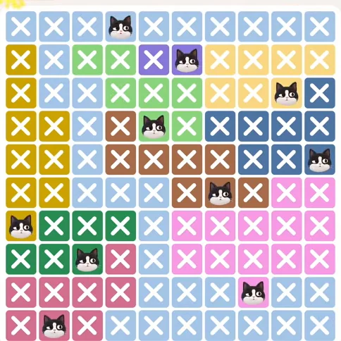 Meowdoku Level 335 solved board with every cat placed