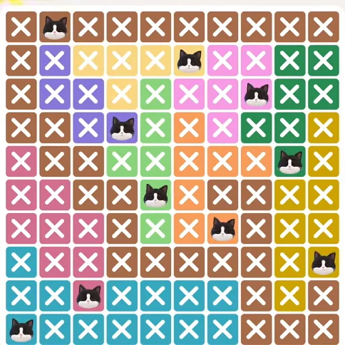 Meowdoku Level 338 solved board with every cat placed
