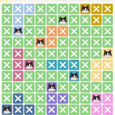 Meowdoku Level 339 solved board with every cat placed