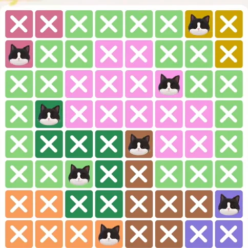 Meowdoku Level 341 solved board with every cat placed