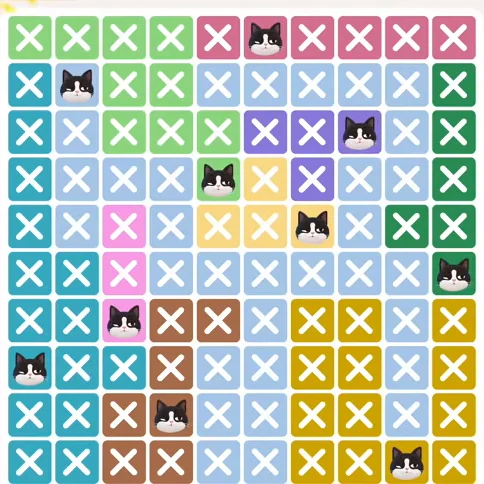 Meowdoku Level 342 solved board with every cat placed