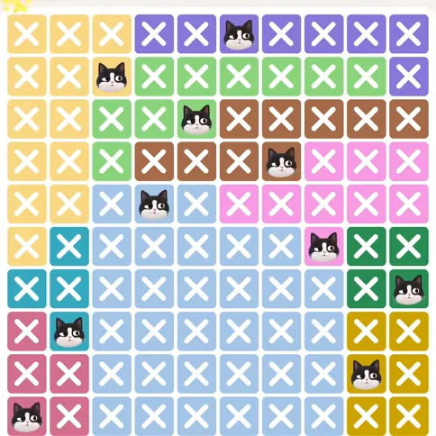 Meowdoku Level 345 solved board with every cat placed