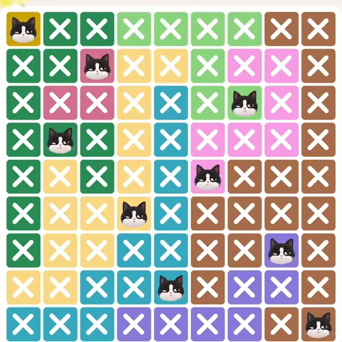 Meowdoku Level 347 solved board with every cat placed