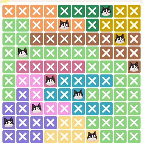 Meowdoku Level 352 solved board with every cat placed