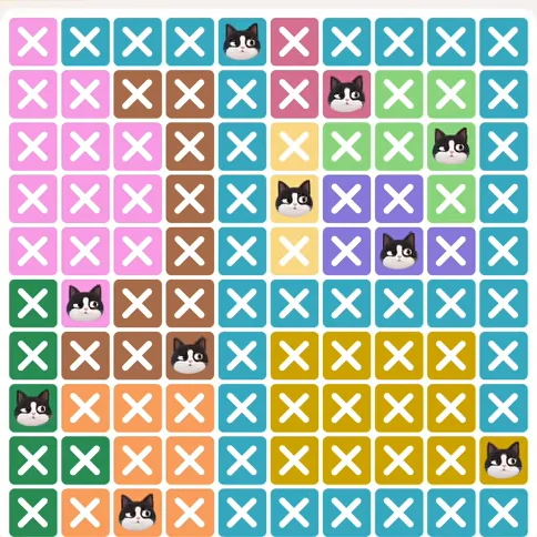 Meowdoku Level 353 solved board with every cat placed