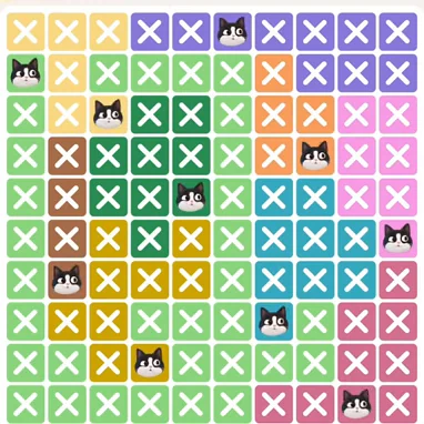 Meowdoku Level 355 solved board with every cat placed