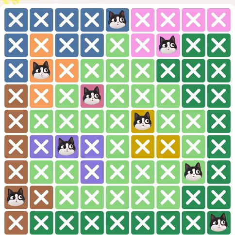 Meowdoku Level 357 solved board with every cat placed
