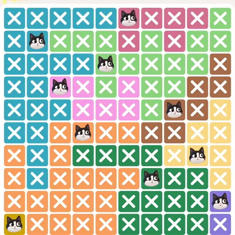 Meowdoku Level 360 solved board with every cat placed
