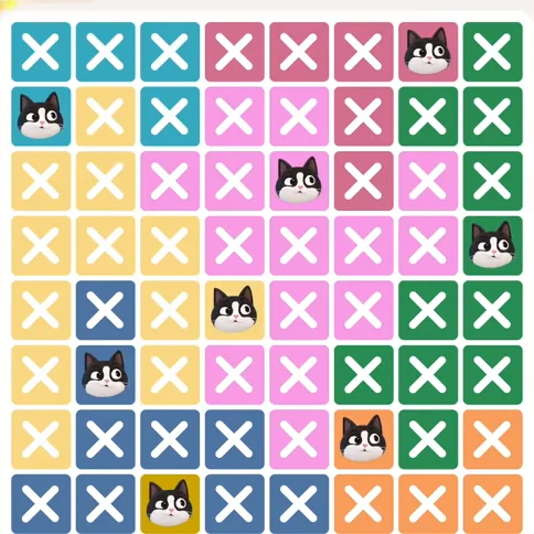 Meowdoku Level 361 solved board with every cat placed