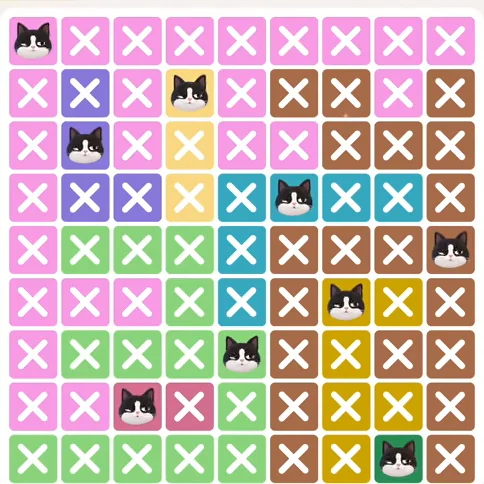 Meowdoku Level 364 solved board with every cat placed