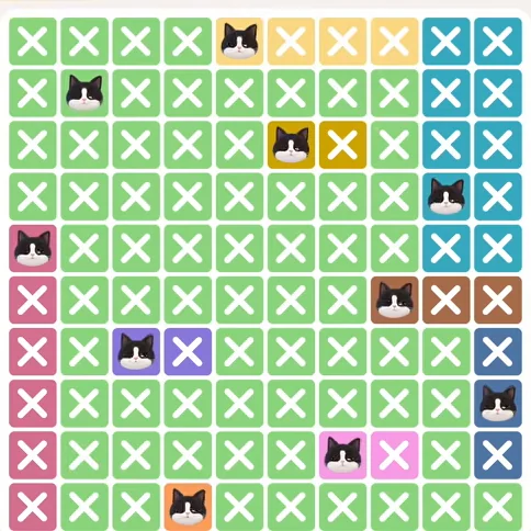 Meowdoku Level 365 solved board with every cat placed