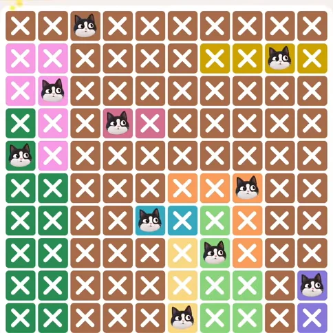 Meowdoku Level 366 solved board with every cat placed
