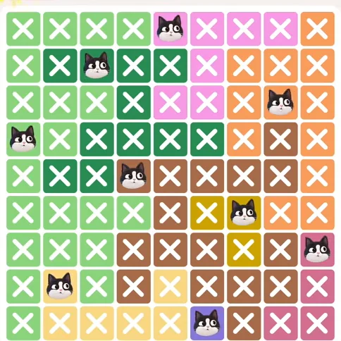 Meowdoku Level 367 solved board with every cat placed