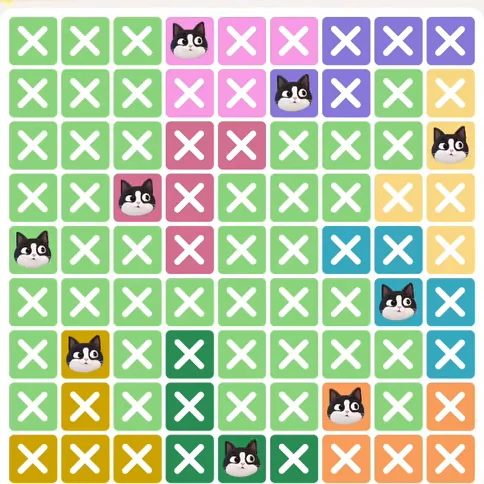 Meowdoku Level 374 solved board with every cat placed