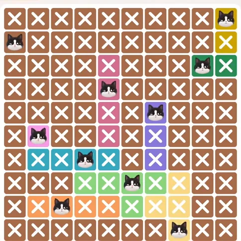 Meowdoku Level 375 solved board with every cat placed