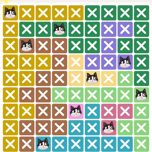 Meowdoku Level 377 solved board with every cat placed