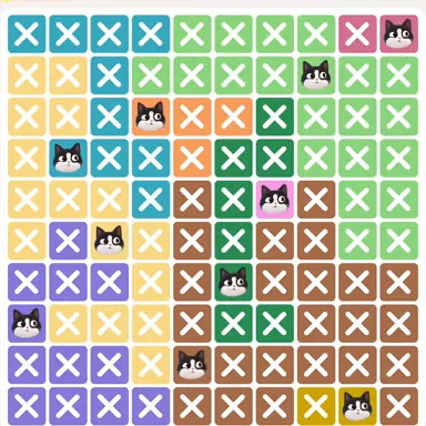 Meowdoku Level 380 solved board with every cat placed