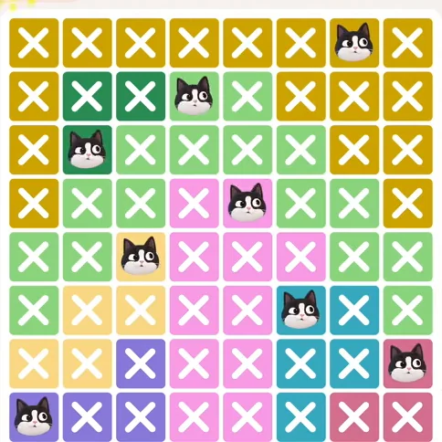 Meowdoku Level 381 solved board with every cat placed