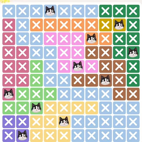 Meowdoku Level 382 solved board with every cat placed