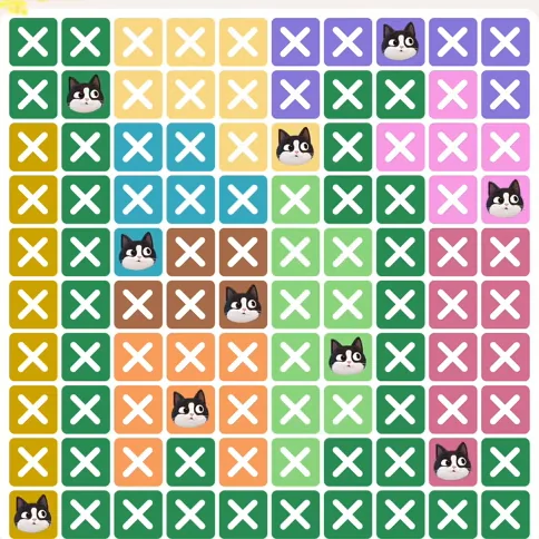 Meowdoku Level 383 solved board with every cat placed