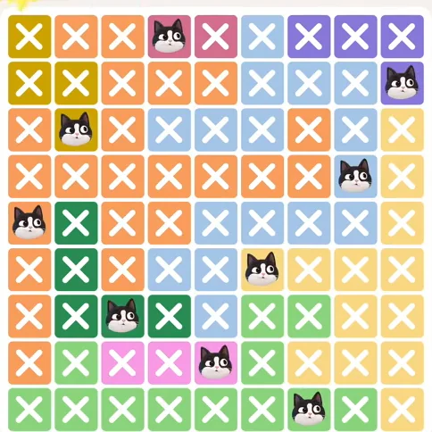 Meowdoku Level 384 solved board with every cat placed