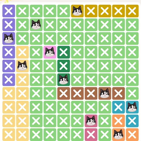 Meowdoku Level 385 solved board with every cat placed