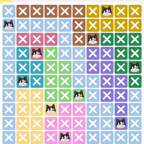 Meowdoku Level 388 solved board with every cat placed