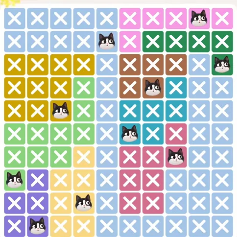 Meowdoku Level 389 solved board with every cat placed