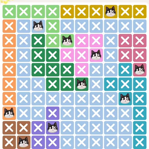 Meowdoku Level 392 solved board with every cat placed