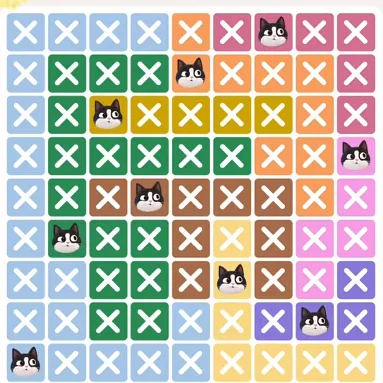 Meowdoku Level 394 solved board with every cat placed