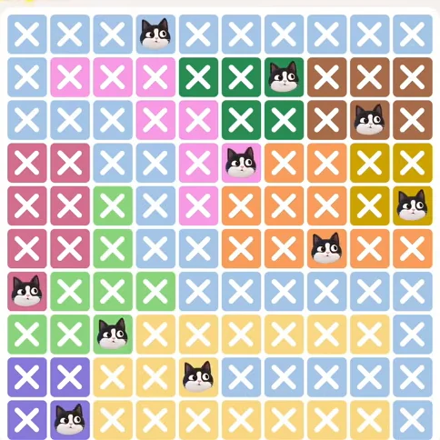 Meowdoku Level 395 solved board with every cat placed