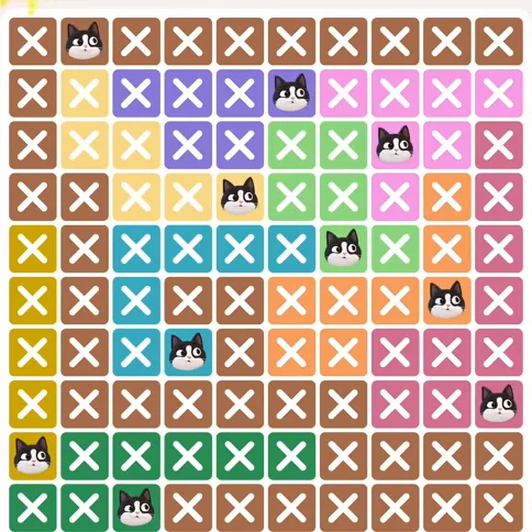 Meowdoku Level 398 solved board with every cat placed