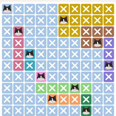 Meowdoku Level 399 solved board with every cat placed