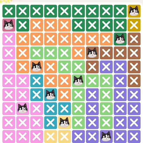 Meowdoku Level 400 solved board with every cat placed