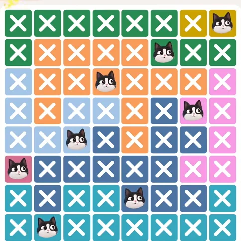 Meowdoku Level 401 solved board with every cat placed